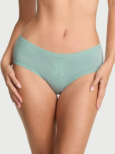Cotton Pointelle Lace-Trim Cheeky Panty