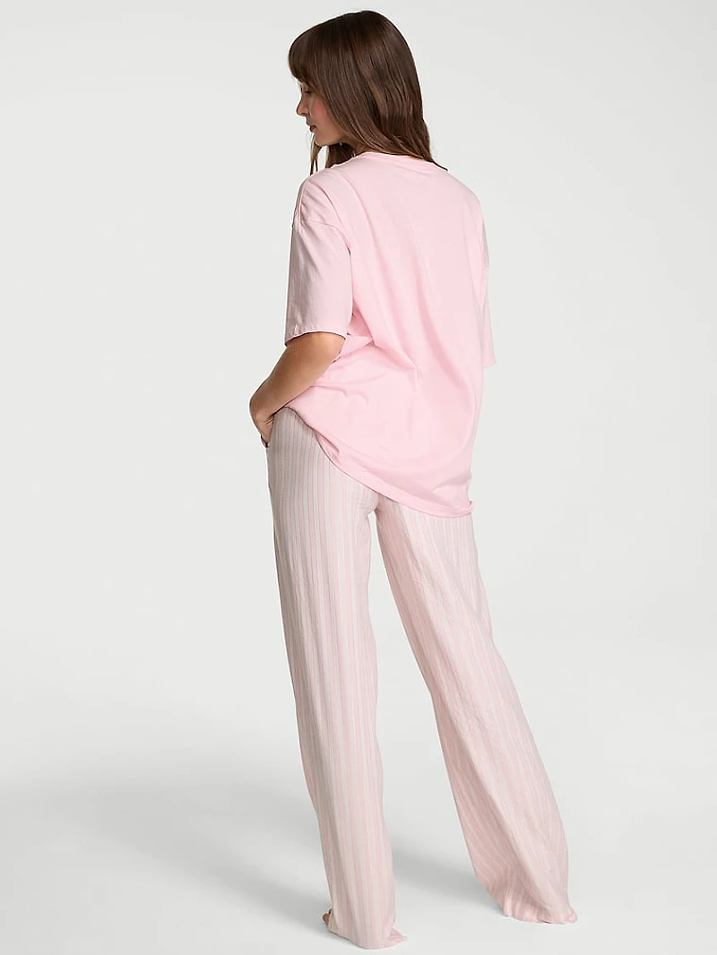 Flannel Short-Sleeve Long Tee-Jama Set