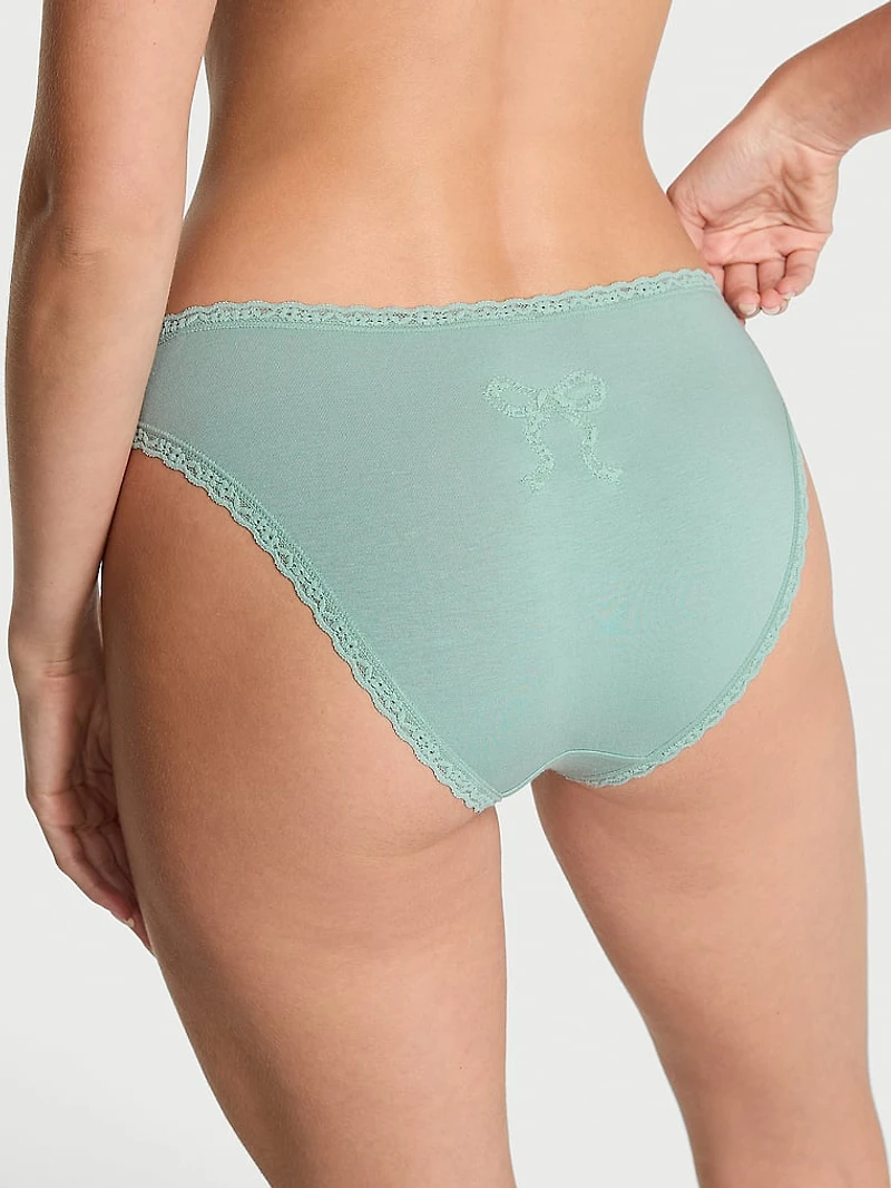 Cotton Shadow Stripe Lace-Waist Bikini Panty