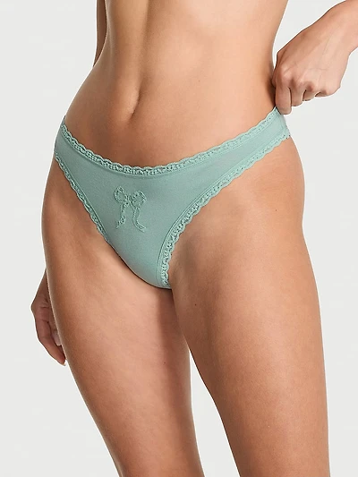 Cotton Lace-Waist Thong