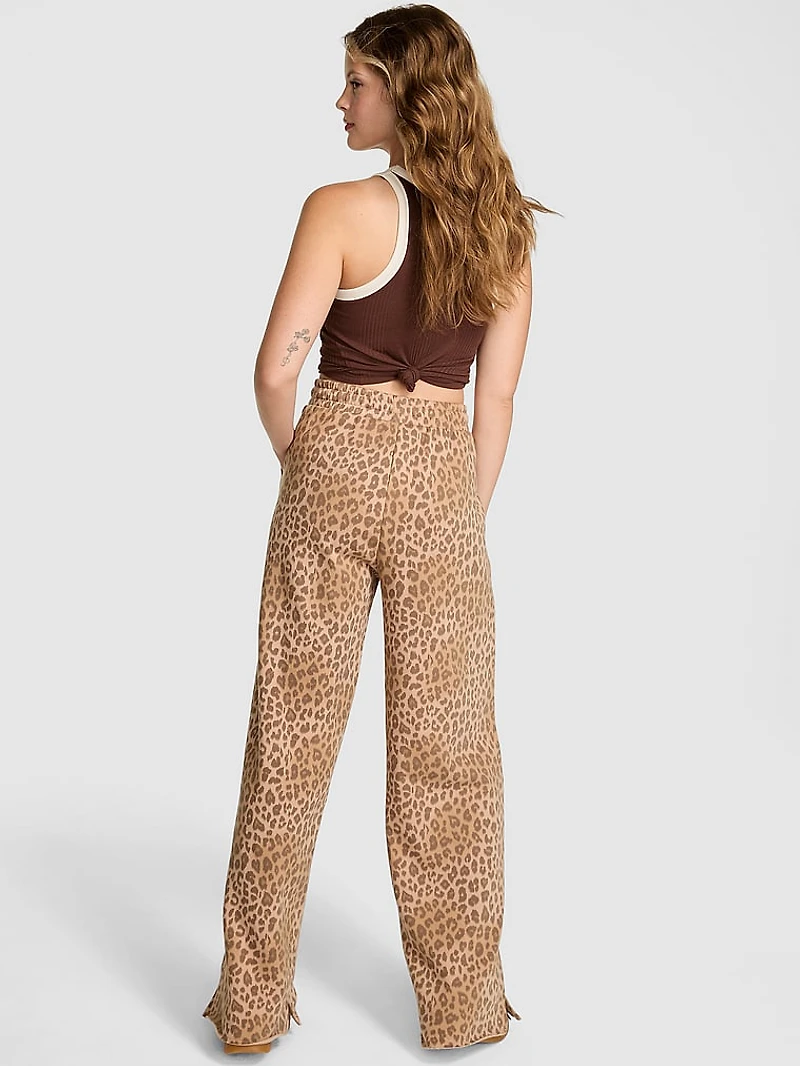 Ivy Fleece Wide-Leg Split-Hem Sweatpants