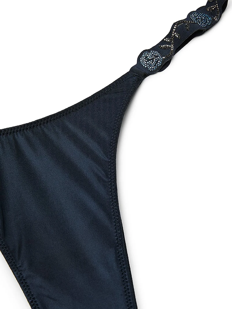 Shine Strap Rose Lace Crotchless Brazilian Panty