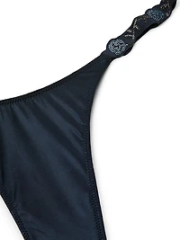 Shine Strap Rose Lace Crotchless Brazilian Panty