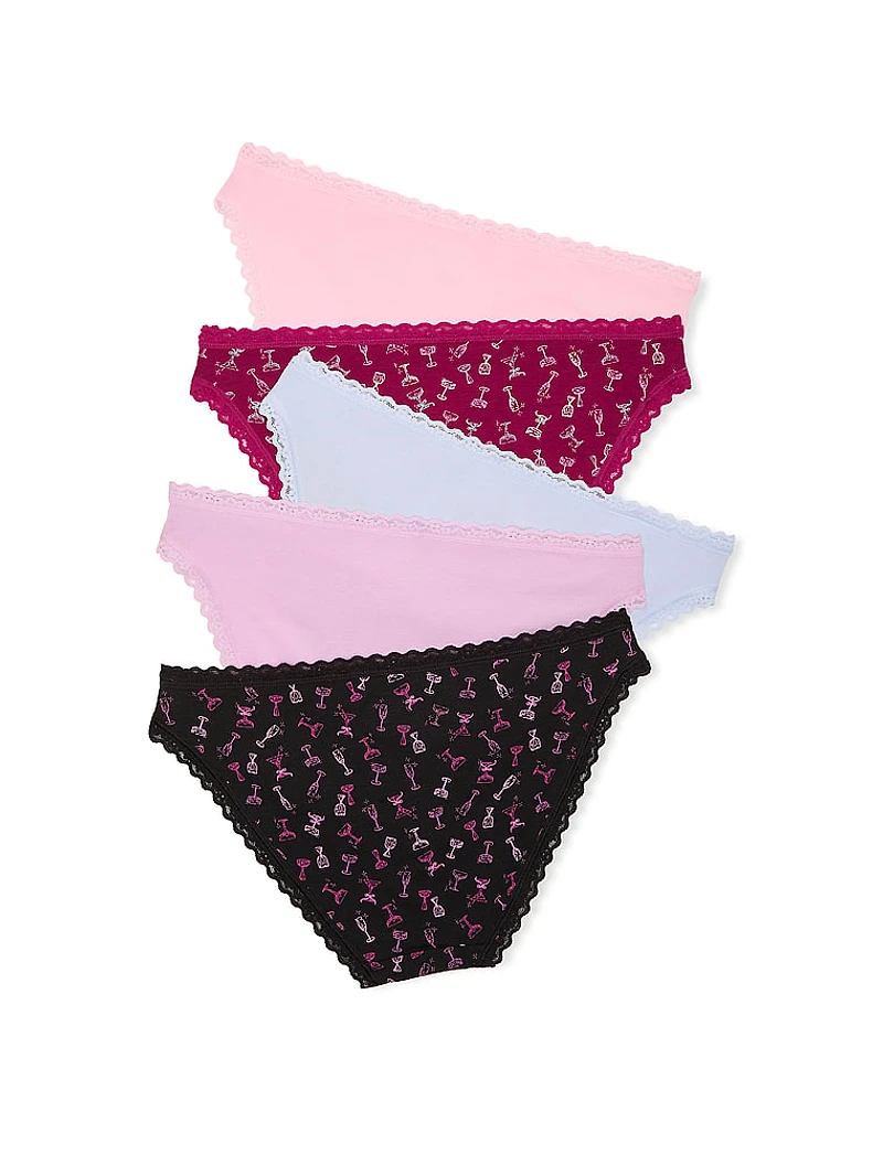5-Pack Stretch Cotton Lace-Trim Bikini Panties