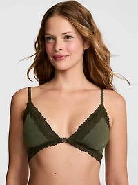 Cotton Lace-Trim Front-Close Triangle Bralette