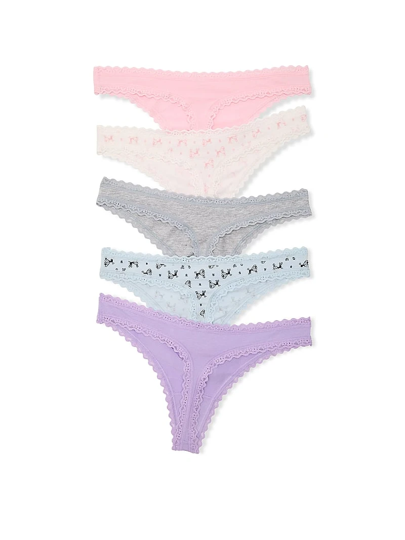 5-Pack Cotton Lace-Trim Thong Panties