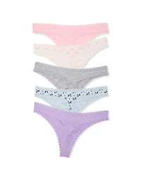 5-Pack Cotton Lace-Trim Thong Panties