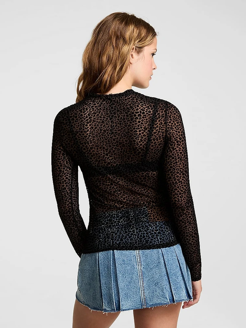 Base Leopard Mesh Long- Sleeve Tee