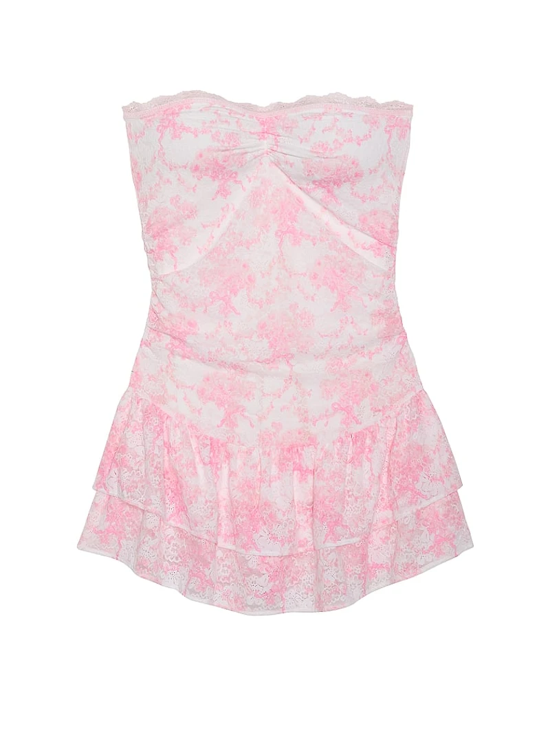 PINK x LoveShackFancy Strapless Lace Mini Dress