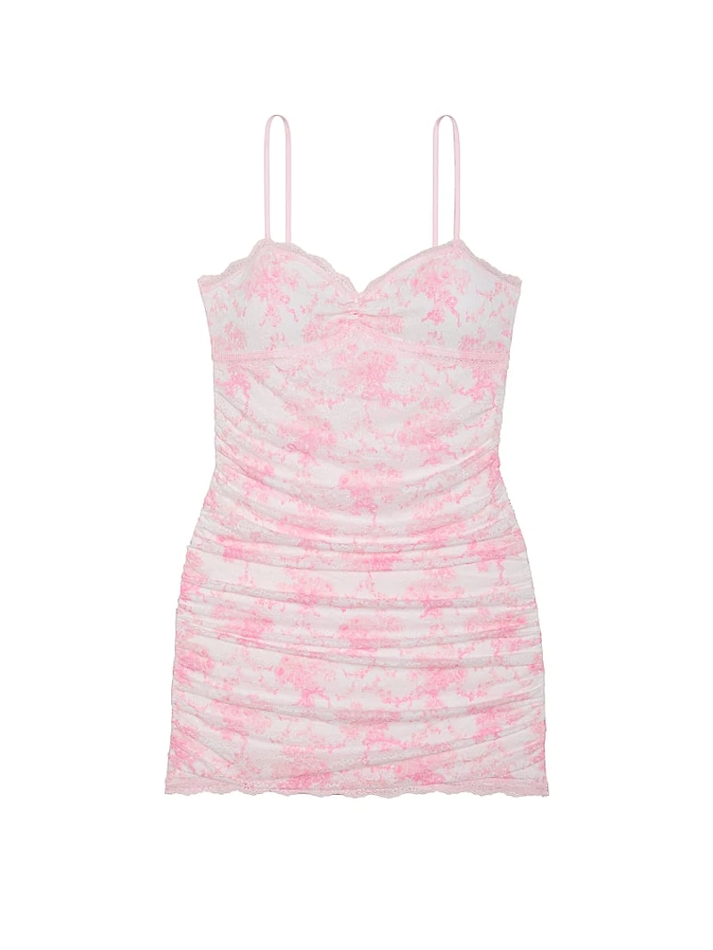 PINK x LoveShackFancy Ruched Lace Mini Dress