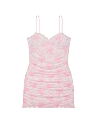 PINK x LoveShackFancy Ruched Lace Mini Dress