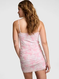 PINK x LoveShackFancy Ruched Lace Mini Dress