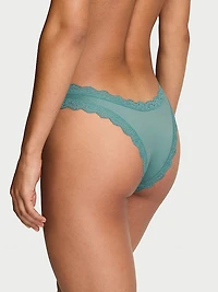 Sheer Shimmer Lace-Trim Brazilian Panty