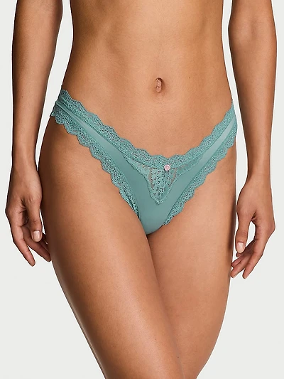 Sheer Shimmer Lace-Trim Brazilian Panty
