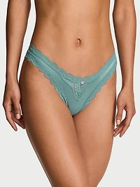 Sheer Shimmer Lace-Trim Brazilian Panty