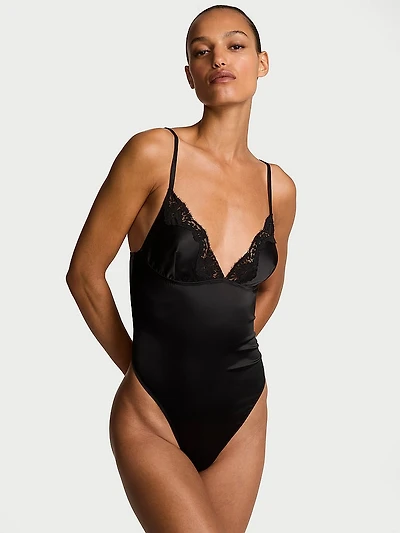 Satin Lace-Trim Bodysuit