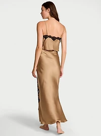 Satin Lace-Trim Cropped Top & Slip Skirt Set