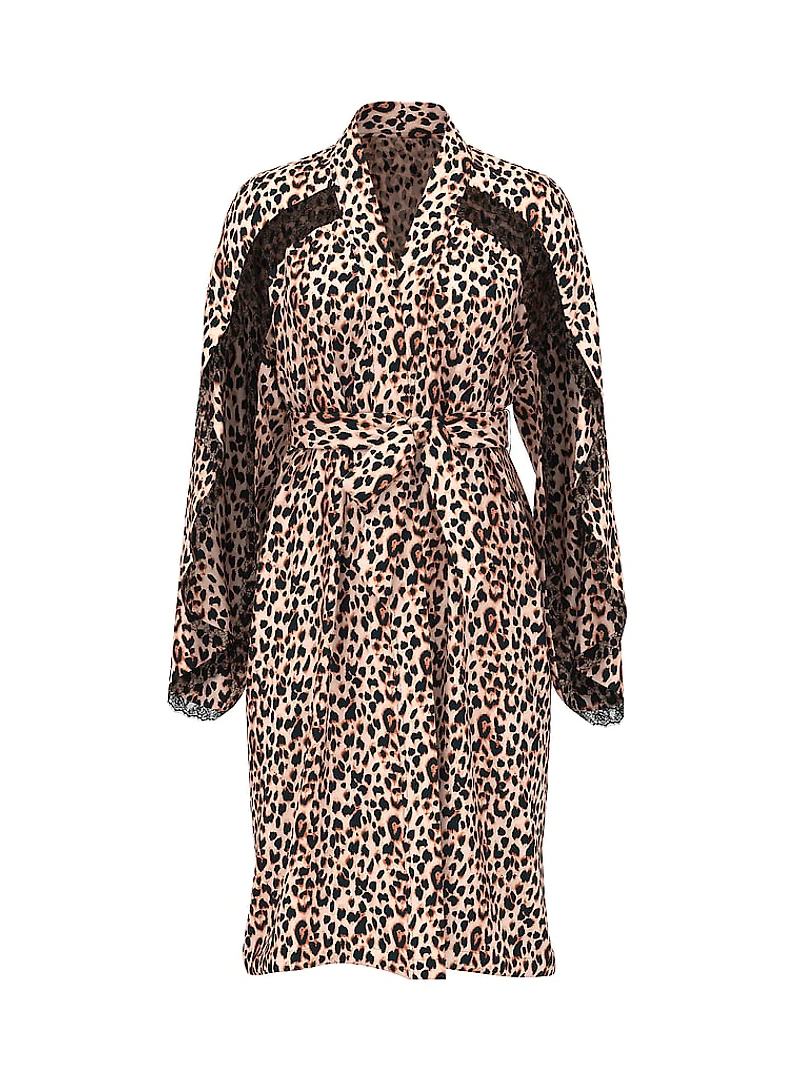 Satin Rose Lace-Trim Midi Robe