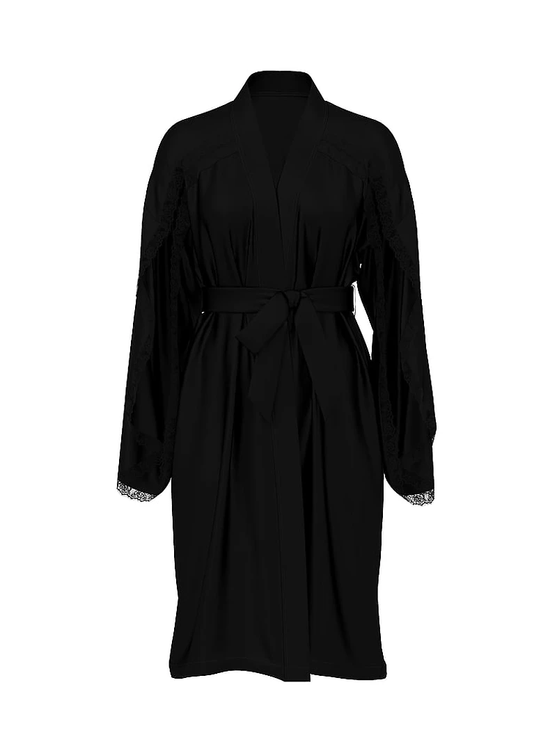 Satin Rose Lace-Trim Midi Robe