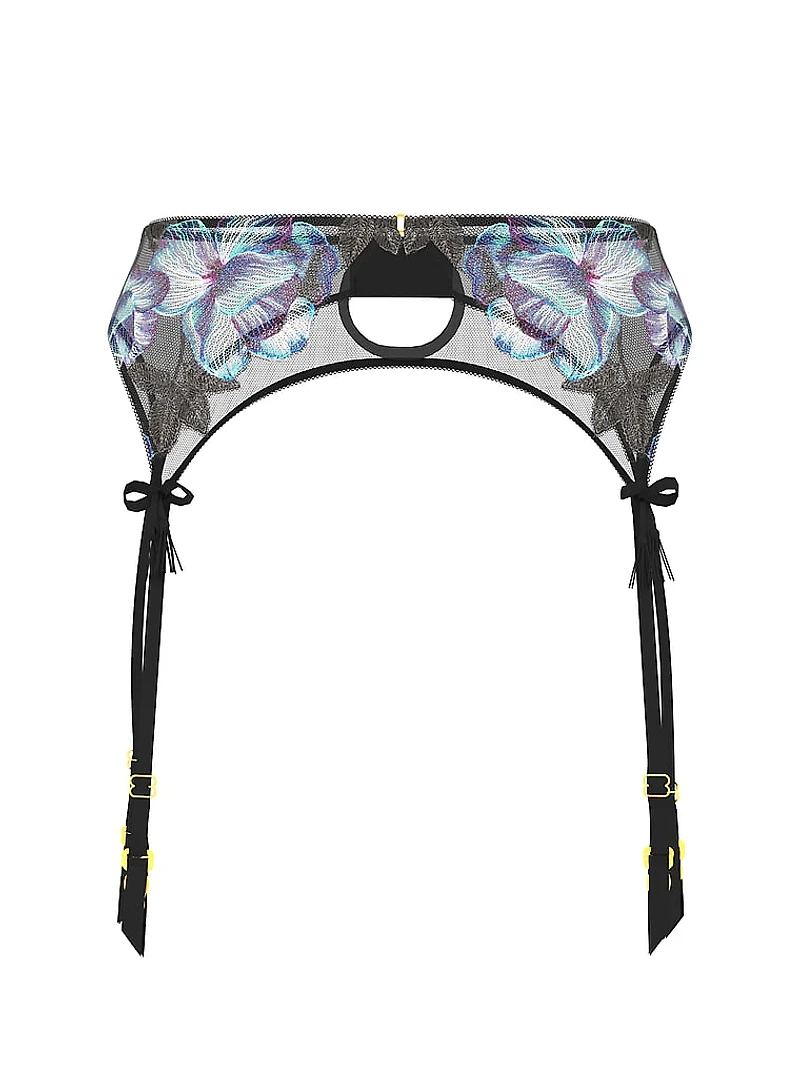 Electric Orchid Embroidery Garter Belt