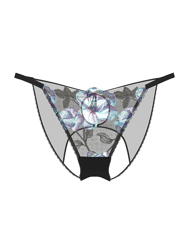 Electric Orchid Embroidery Open-Back String Bikini Panty