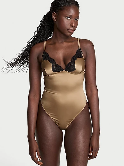 Satin Lace-Trim Bodysuit