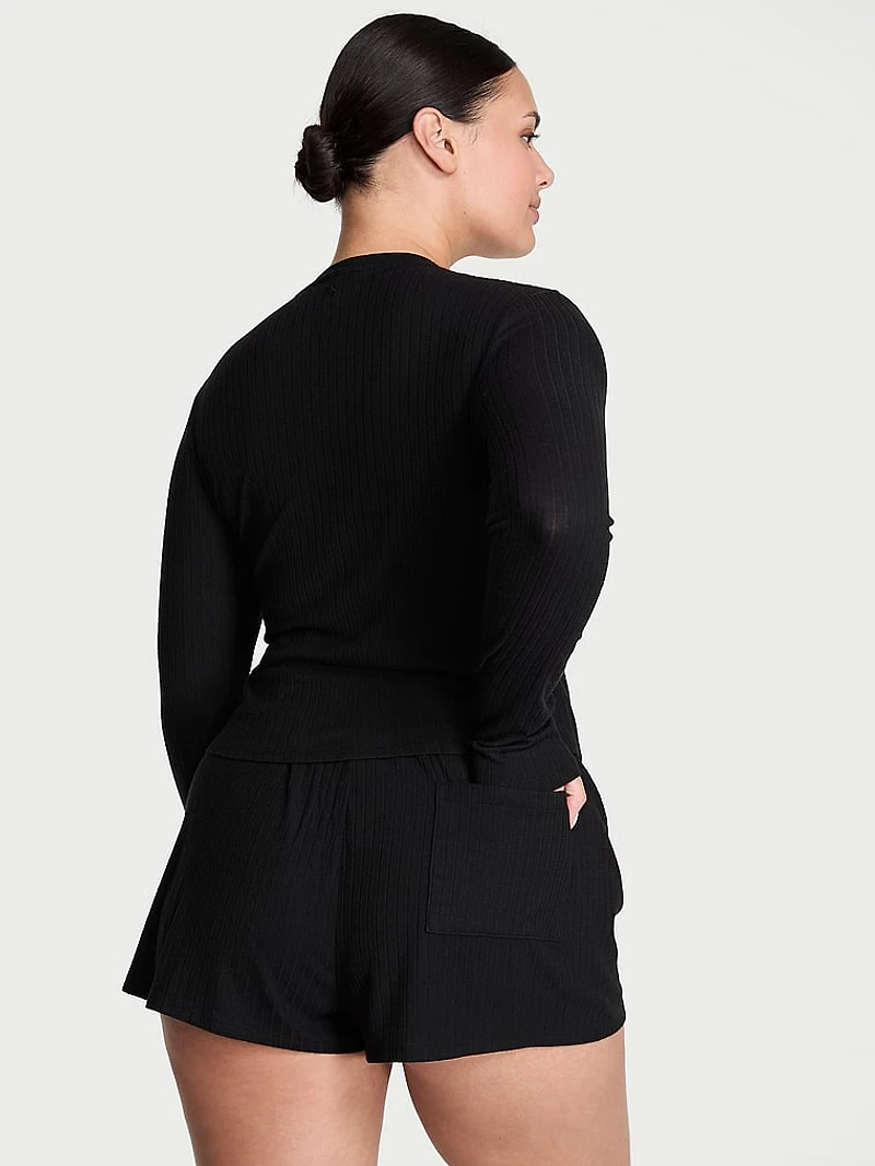 Modal Wide-Rib Long-Sleeve Short Lounge Set