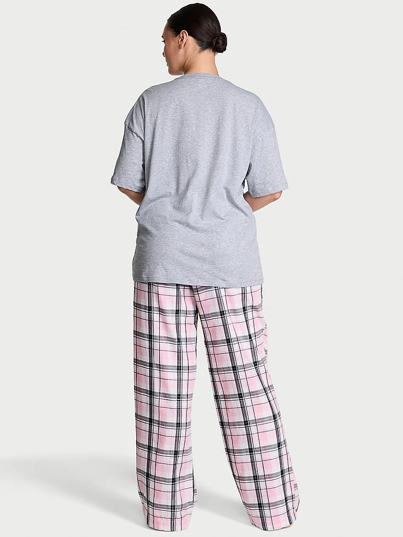 Flannel Short-Sleeve Long Tee-Jama Set