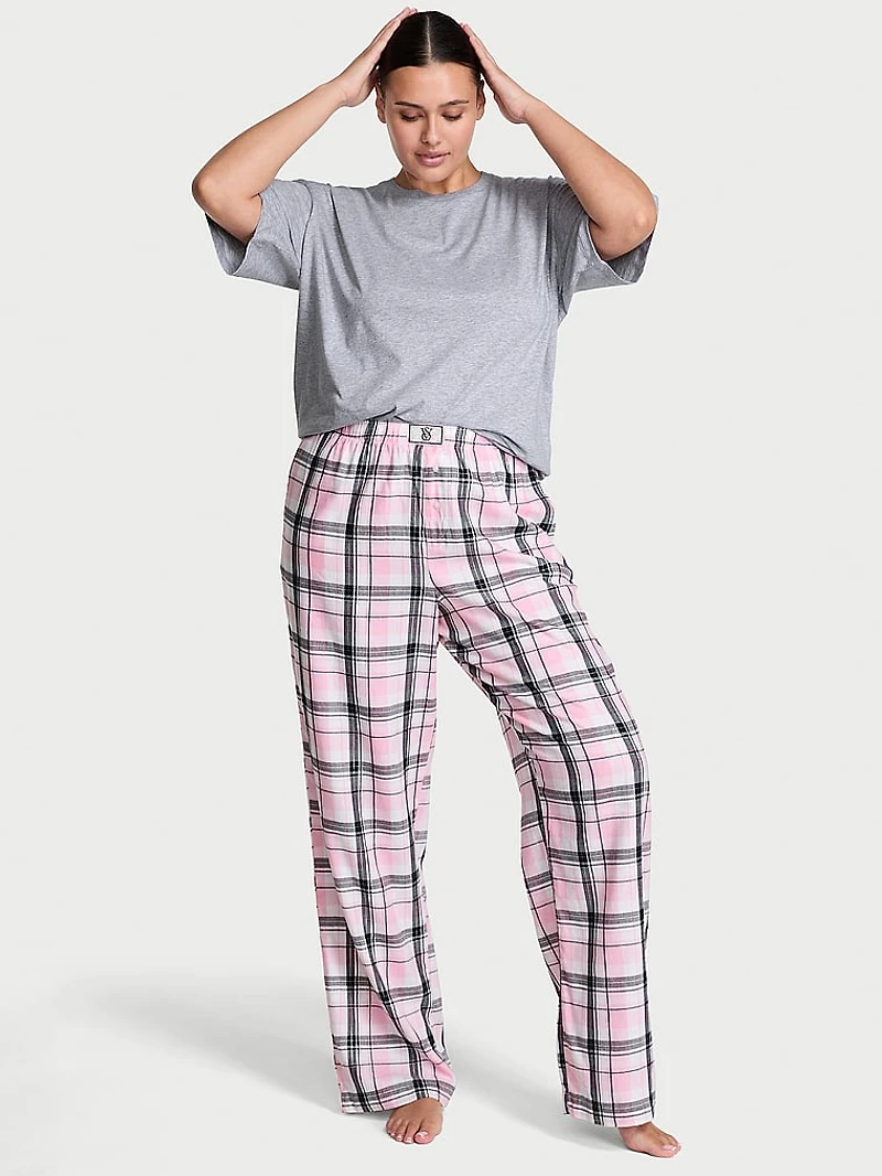 Flannel Short-Sleeve Long Tee-Jama Set