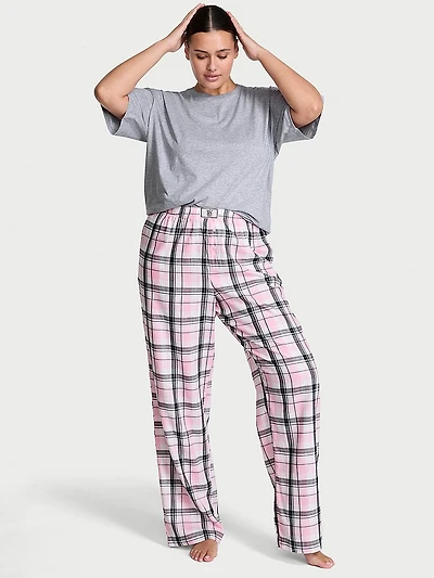 Flannel Short-Sleeve Long Tee-Jama Set