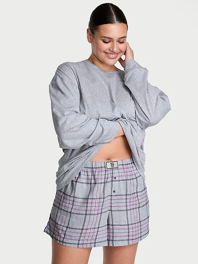 Flannel Long-Sleeve Short Tee-Jama Set