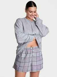 Flannel Long-Sleeve Short Tee-Jama Set
