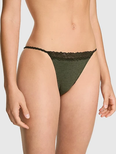 Cotton Lace-Trim String Bikini Panty