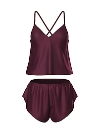 Peony Satin Open-Back Cami & Flutter Short Set