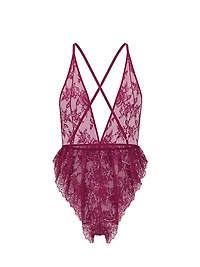 Rose Lace Plunge Flutter Romper