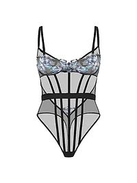 Electric Orchid Embroidery Sheer Bodysuit