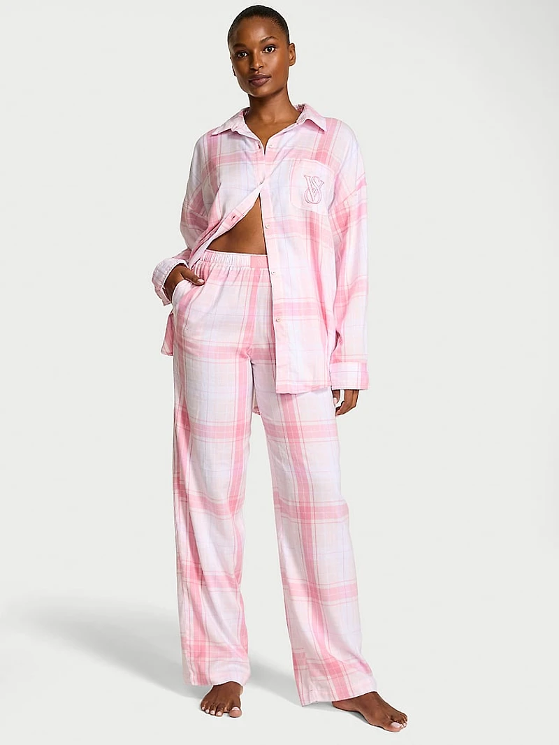 Modal-Cotton Eyelet Long Pajama Set