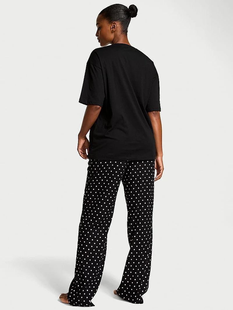 Flannel Short-Sleeve Long Tee-Jama Set