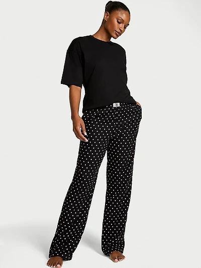 Flannel Short-Sleeve Long Tee-Jama Set
