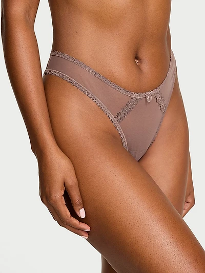 Sheer Shimmer Lace-Trim Brazilian Panty