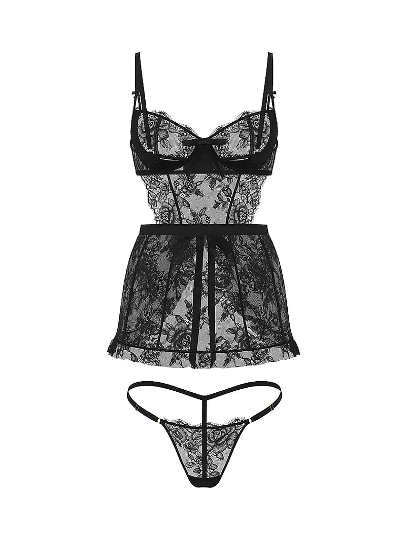 Wicked Unlined Rose Lace Apron Set