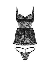 Wicked Unlined Rose Lace Apron Set