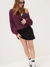 Ivy Fleece V-Neck High-Low Cropped Sweatshirt