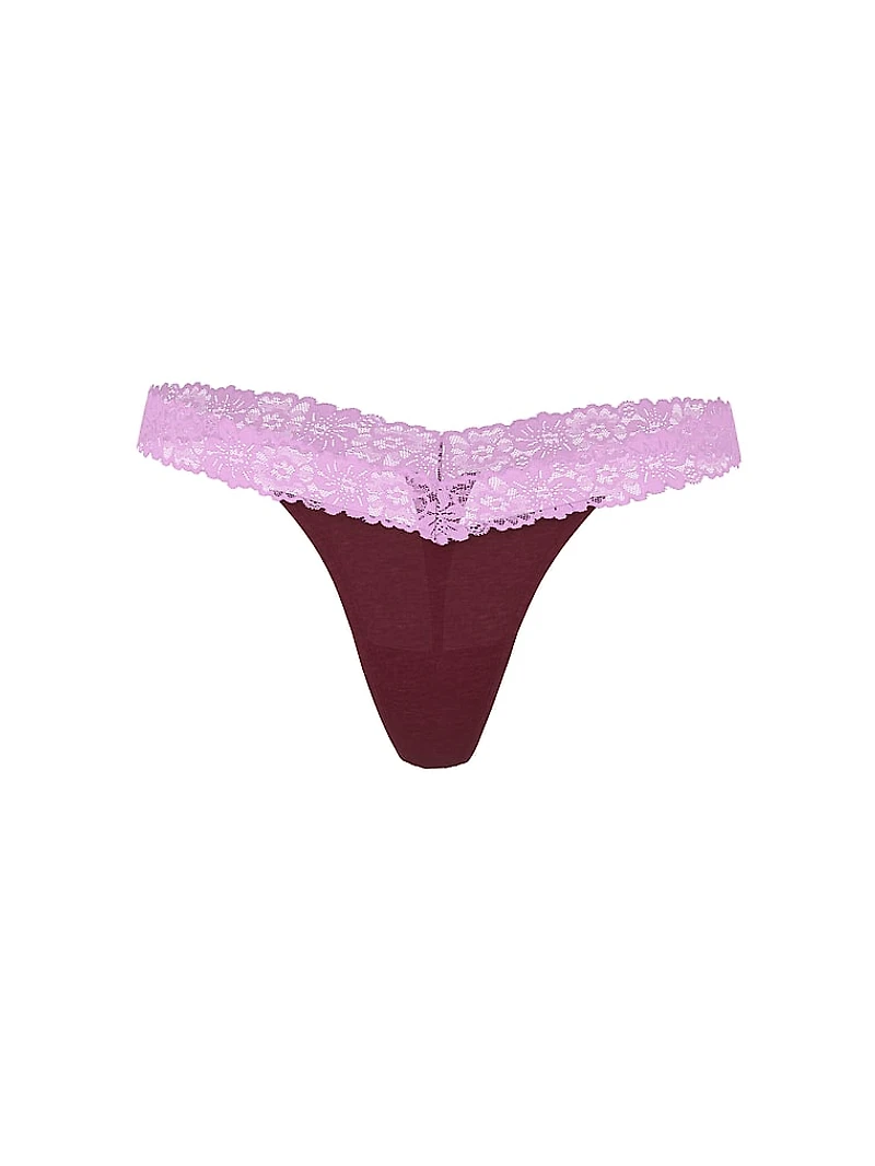 Cotton Lace-Trim Thong Panty