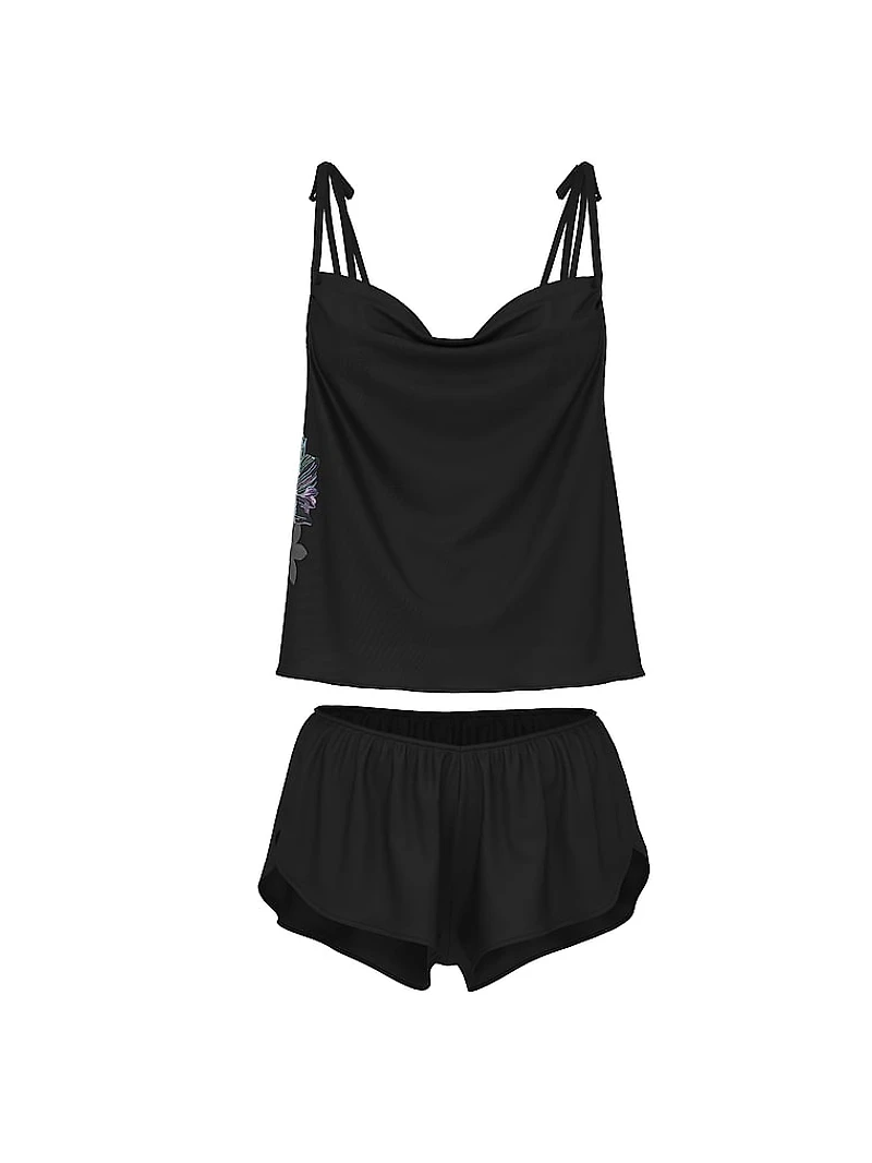 Electric Orchid Embroidery Satin Cami Set