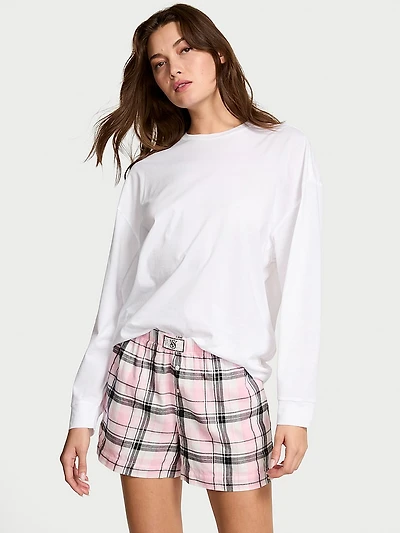 Flannel Long-Sleeve Short Tee-Jama Set
