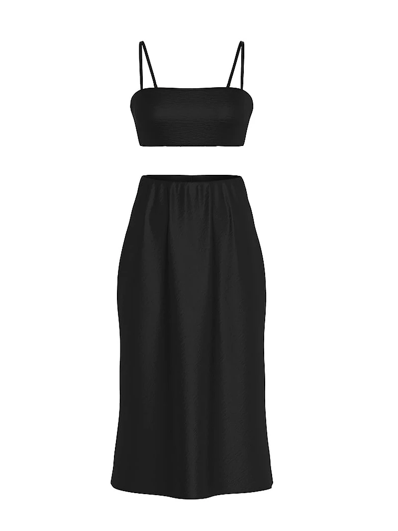 Luxe Satin Crop Bandeau Top & Slip Skirt Set