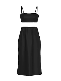 Luxe Satin Crop Bandeau Top & Slip Skirt Set