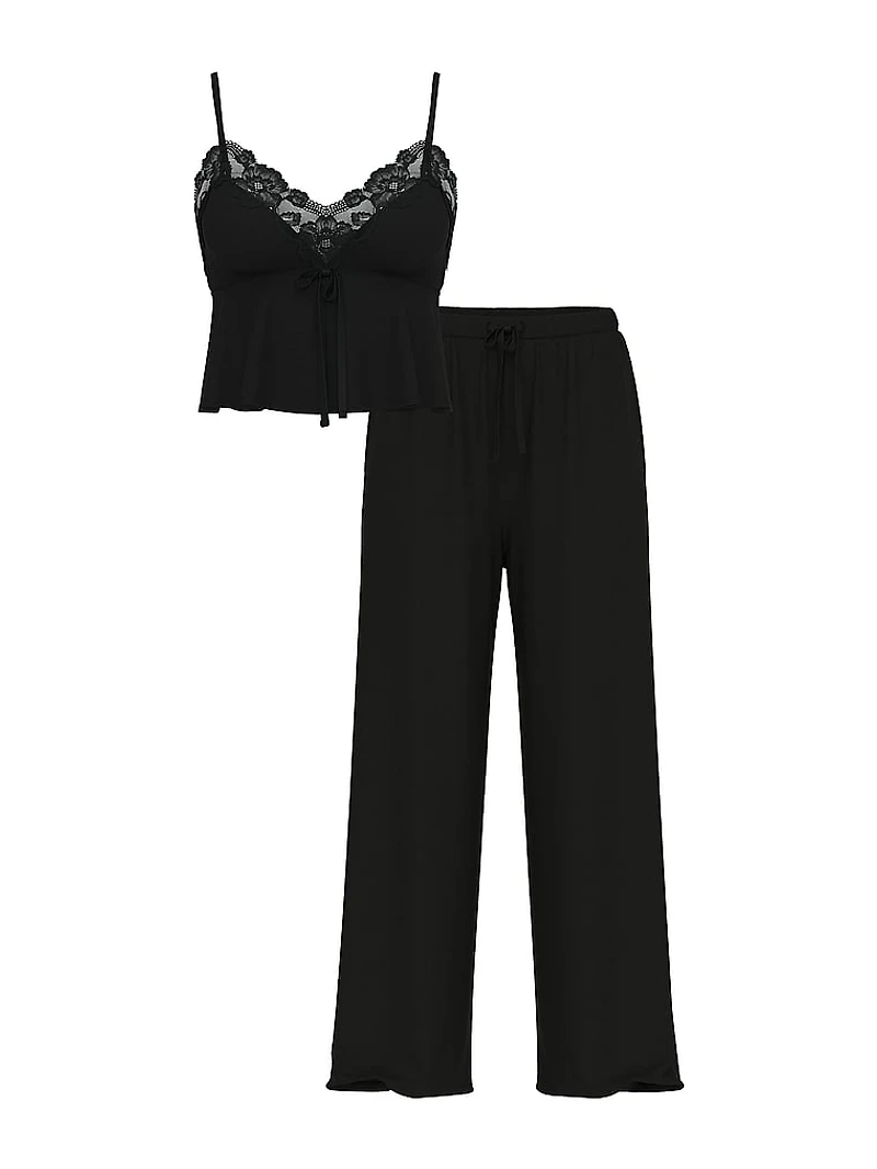 Modal Soft Lace-Trim Cami & Wide-Leg Pant Set