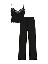 Modal Soft Lace-Trim Cami & Wide-Leg Pant Set